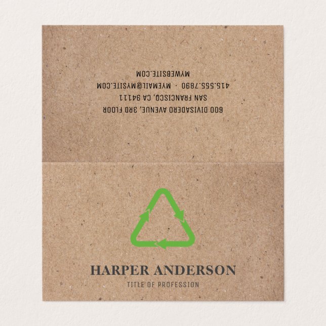 Kraft Modern Green Eco Recycle Professional Business Card (Outside Unfolded)