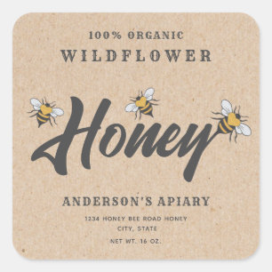 Kraft  Modern heart honey bee honey jar  Square Sticker