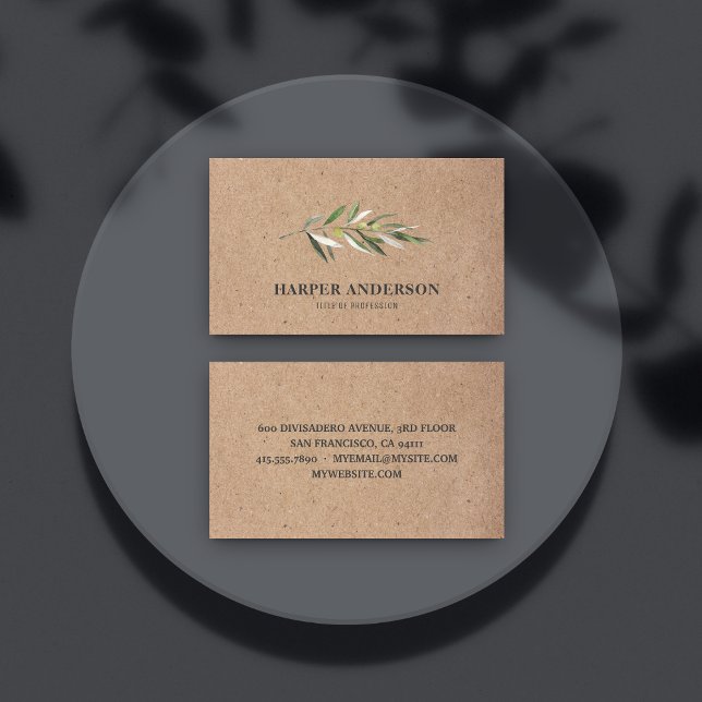 Kraft Modern Minimal Green Olive Tree Professional Business Card (Creator Uploaded)