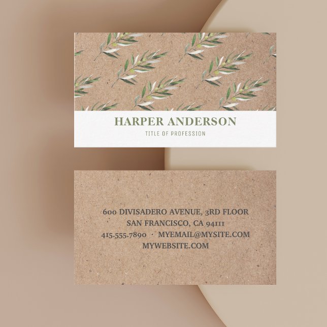 Kraft Modern Minimal Green Olive Tree Professional Business Card (Creator Uploaded)