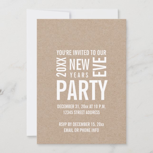 Kraft Modern New Years Eve Party Invite (Front)