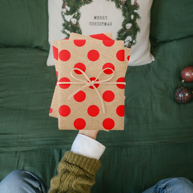 Kraft Modern Red Christmas Dots And Stripes Wrapping Paper Sheet (Creator Uploaded)