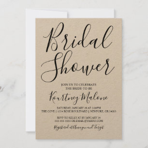 Kraft Modern Script Bridal Shower Invitation