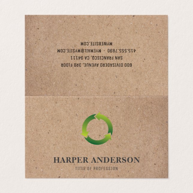 Kraft Modern Simple Green Eco Professional Business Card (Outside Unfolded)