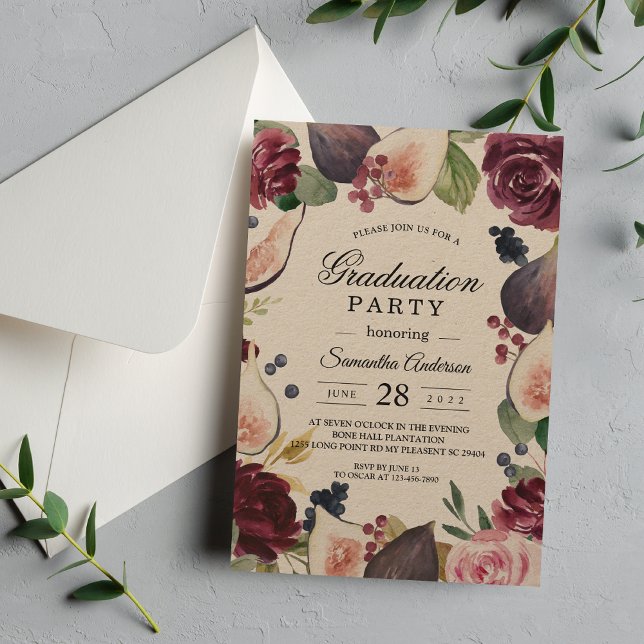 Kraft Moody & Rustic Burgundy Figs & Flowers Frame Invitation (Creator Uploaded)