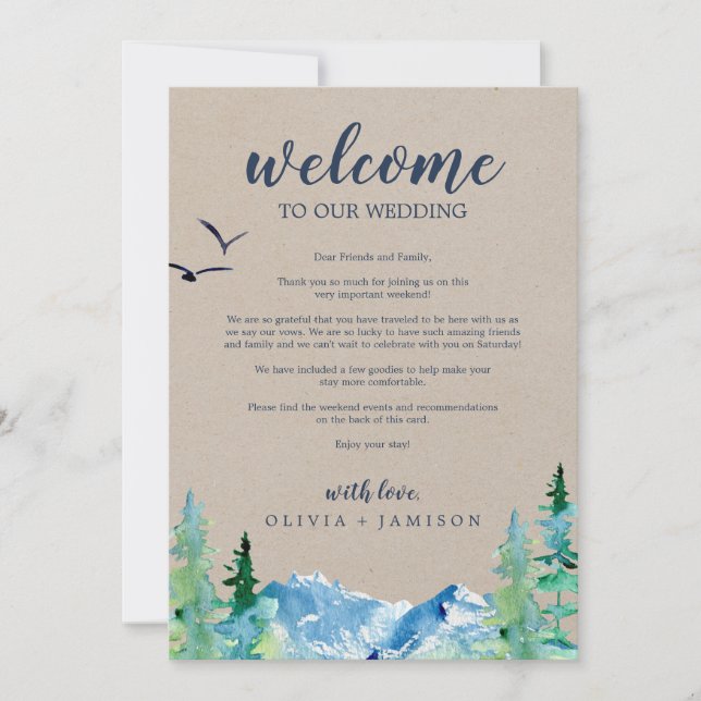 Kraft Mountain Wedding Welcome Letter & Itinerary (Front)