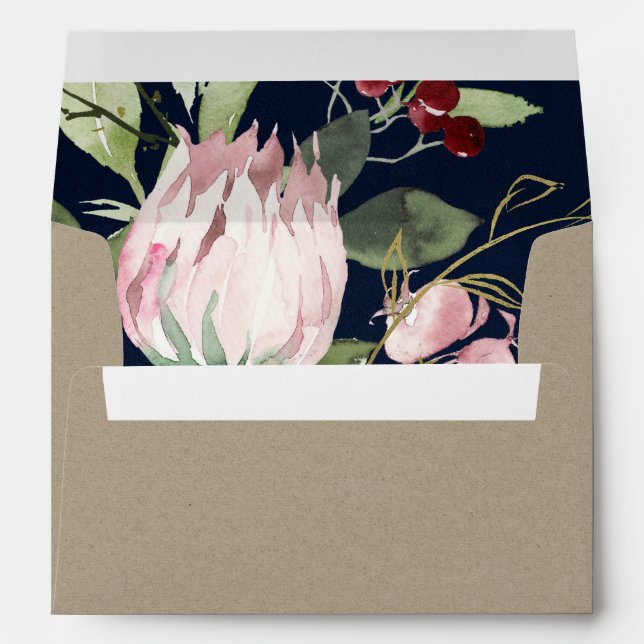 KRAFT NAVY BLUSH BURGUNDY PROTEA FLORAL ADDRESS ENVELOPE (Back (Bottom))