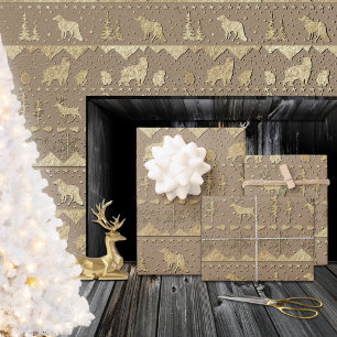 Kraft Nordic Sweater Winter Animals Raised Gold Wrapping Paper Sheet