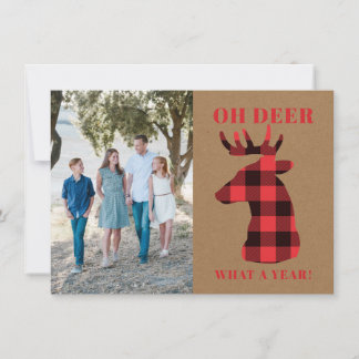 Kraft Oh Deer What a Year Buffalo Plaid Photo Holiday Card