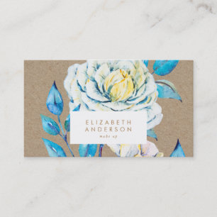 Kraft Oil Painted White Rose Blue Business Card