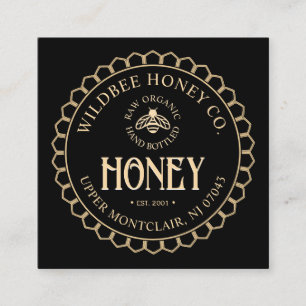 Kraft on Black Honey Honeycomb Border and Bee Square Business Card