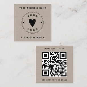 Kraft Paper Add Your Logo QR Code Social Media Square Business Card