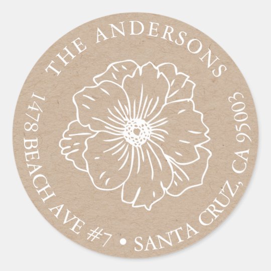 Kraft Paper address sticker with a flower
