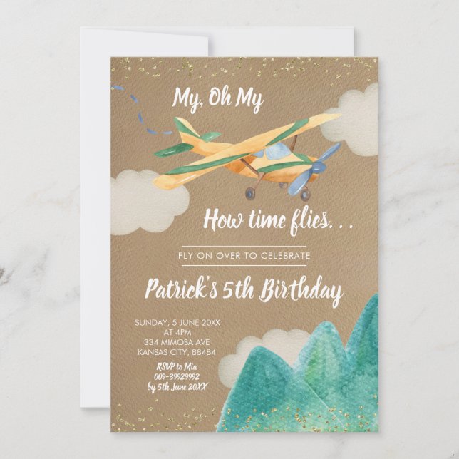 Kraft Paper Aeroplane Boy Birthday Party Invitatio Invitation (Front)