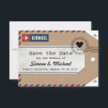 Kraft Paper Airmail Luggage Tag Save the Dates Save The Date<br><div class="desc">Kraft paper Luggage Tag Wedding Save the dates with an airmail design and love stamp. Easily edit and move the text. Customise these tags by cutting off the front corners, punching a hole and attaching string! The backside is reversed on purpose, so that the corners line up! Please contact us...</div>