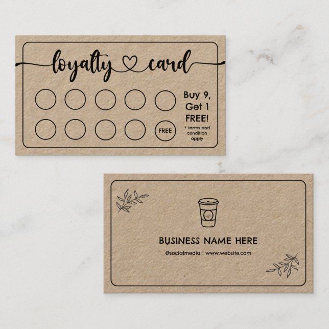 Kraft Paper Café Coffee Shop Add Your Logo Loyalty Card (Front/Back)