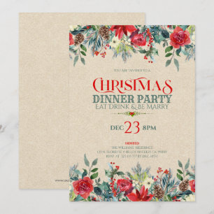Kraft paper & Christmas flowers border Invitation