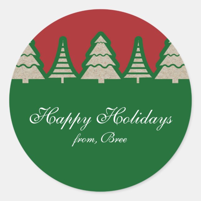 Kraft Paper Christmas Tree Rustic Holiday Stickers (Front)