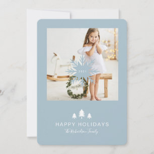 Kraft Paper Christmas Tree & Snowflake 1 Photo Holiday Card