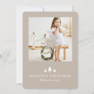Kraft Paper Christmas Tree & Snowflake 1 Photo Holiday Card