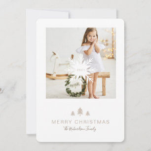 Kraft Paper Christmas Tree & Snowflake 1 Photo Holiday Card