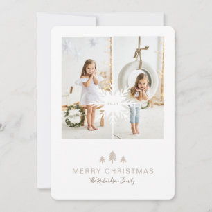 Kraft Paper Christmas Tree & Snowflake 2 Photo Holiday Card