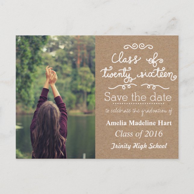 Kraft Paper Class Of 2016 | Save The Date Photo Announcement Postcard (Front)