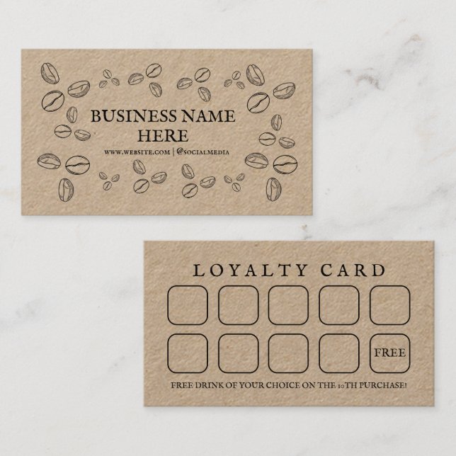 Kraft Paper Coffee Beans Café Coffee Shop  Loyalty Card (Front/Back)