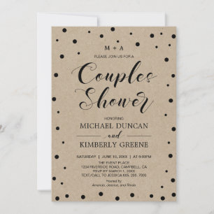Kraft Paper & confetti   Couples Wedding Shower Invitation
