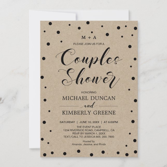 Kraft Paper & confetti | Couples Wedding Shower Invitation (Front)
