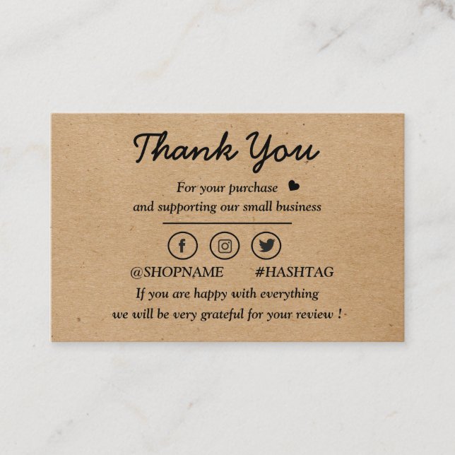 Kraft paper custom logo thank you  business card (Front)