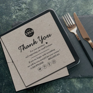 Kraft Paper Custom Logo Thank You Earthy Square Business Card