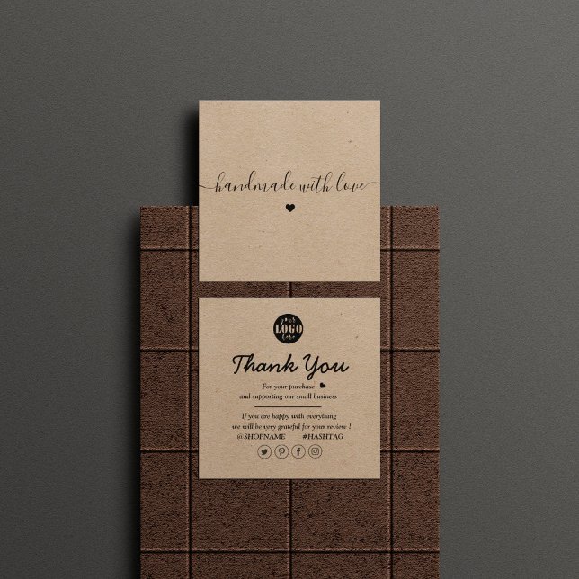 Kraft paper custom logo thank you for business squ square business card (Creator Uploaded)