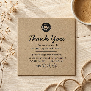 Kraft Paper Custom Logo Thank You For Business  Square Business Card