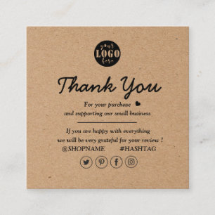 Kraft Paper Custom Logo Thank You For Business  Square Business Card