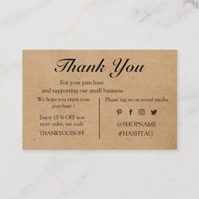 Kraft paper custom logo thank you with gold stars business card (Front)
