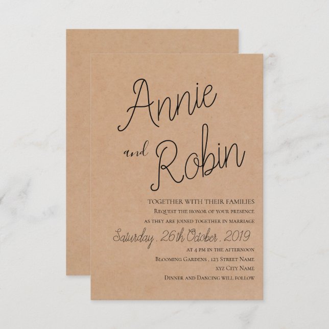 Kraft Paper Custom Script Wedding Invitation (Front/Back)