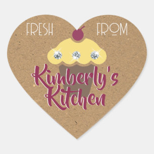 Kraft Paper Cute Brown Glitter Rhinestone Cupcake Heart Sticker