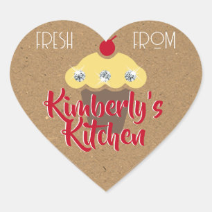 Kraft Paper Cute Brown Red Rhinestone Cupcake Heart Sticker