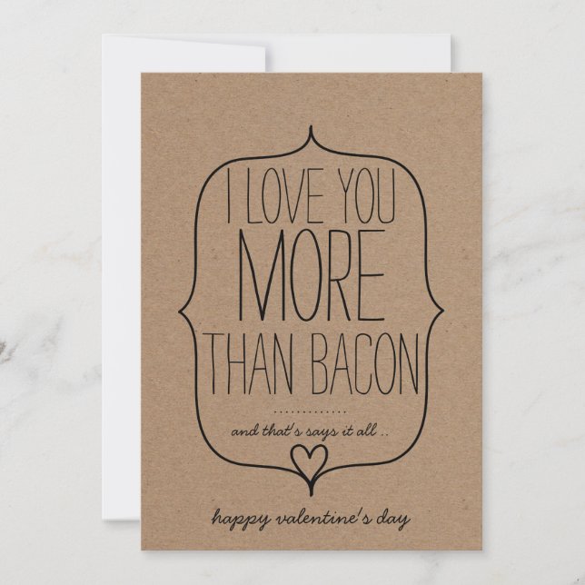 Kraft Paper Cute Heart Funny Bacon Valentines Day Holiday Card (Front)