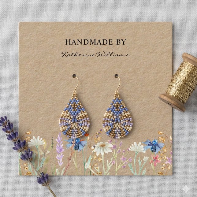 Kraft Paper Earring Display  | Wildflower Floral  Square Business Card (Creator Uploaded)