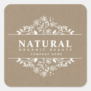 Kraft paper Floral organic beauty and cosmetics  Square Sticker