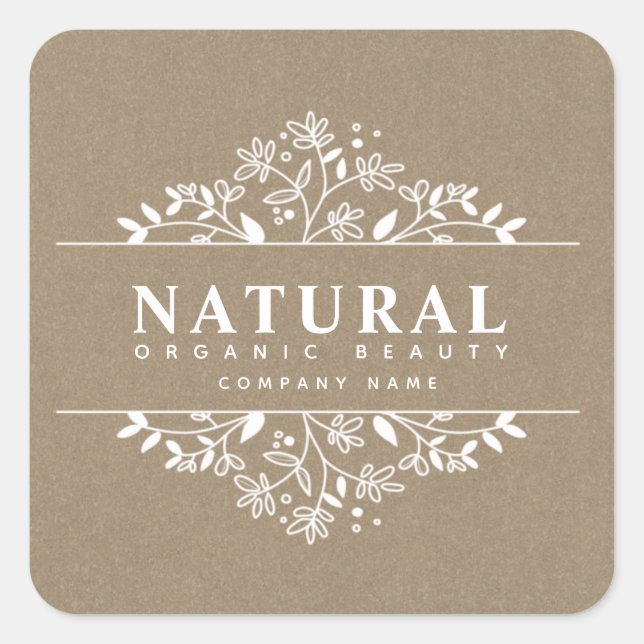Kraft paper Floral organic beauty and cosmetics  Square Sticker (Front)