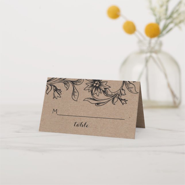 Kraft paper flourish wedding folded escort place card (Front)