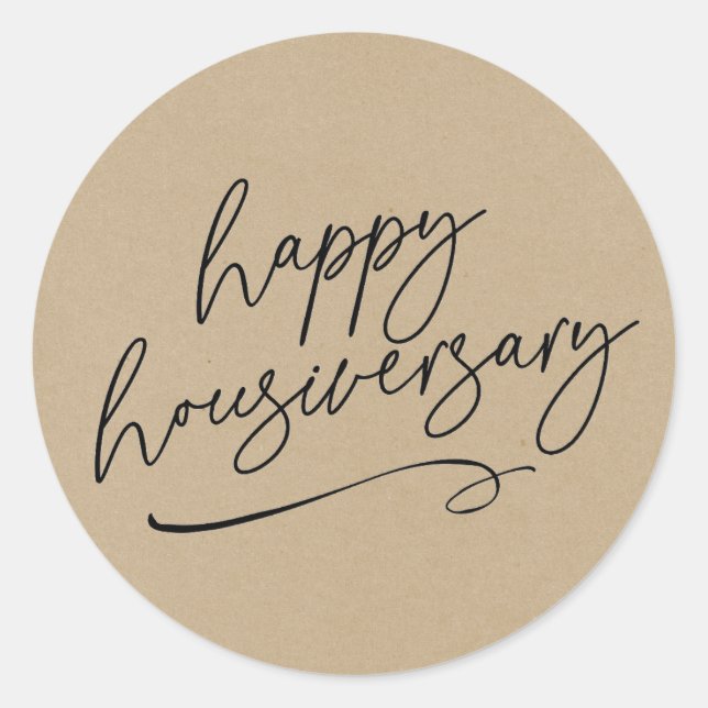 Kraft Paper Happy Home Anniversary Real Estate  Classic Round Sticker (Front)