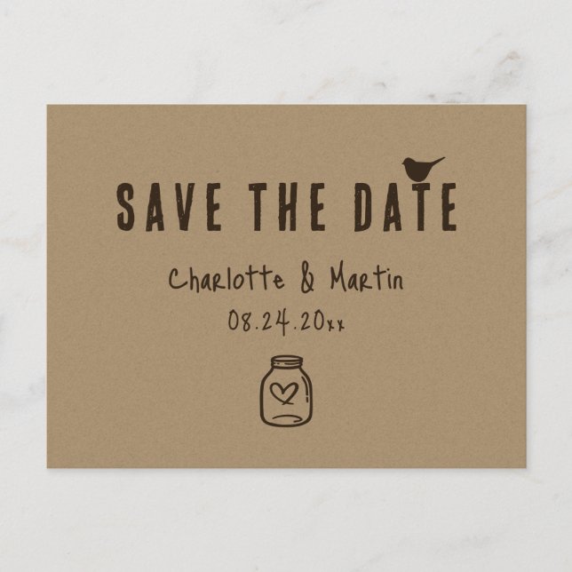 Kraft Paper Heart Wedding Save The Date Announcement Postcard (Front)