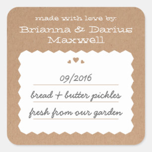 Kraft Paper Hearts Food Gift Label Square Sticker