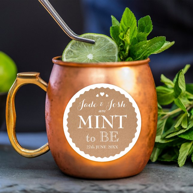 Kraft Paper Hearts Wedding Mint Favour Round Classic Round Sticker (Creator Uploaded)