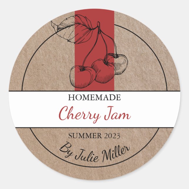 Kraft Paper Homemade Cherry Jam Label (Front)