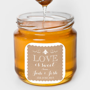 Kraft Paper Honey Bee Wedding Favour Jar Square Sticker